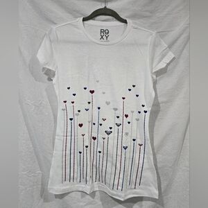 Vintage NWOT Roxy Women's White Heart Tshirt